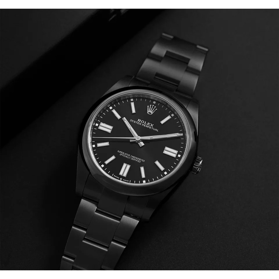 Rolex Oyster Perpetual Black Dial Black PVD/DLC Coated Steel Watch 114300