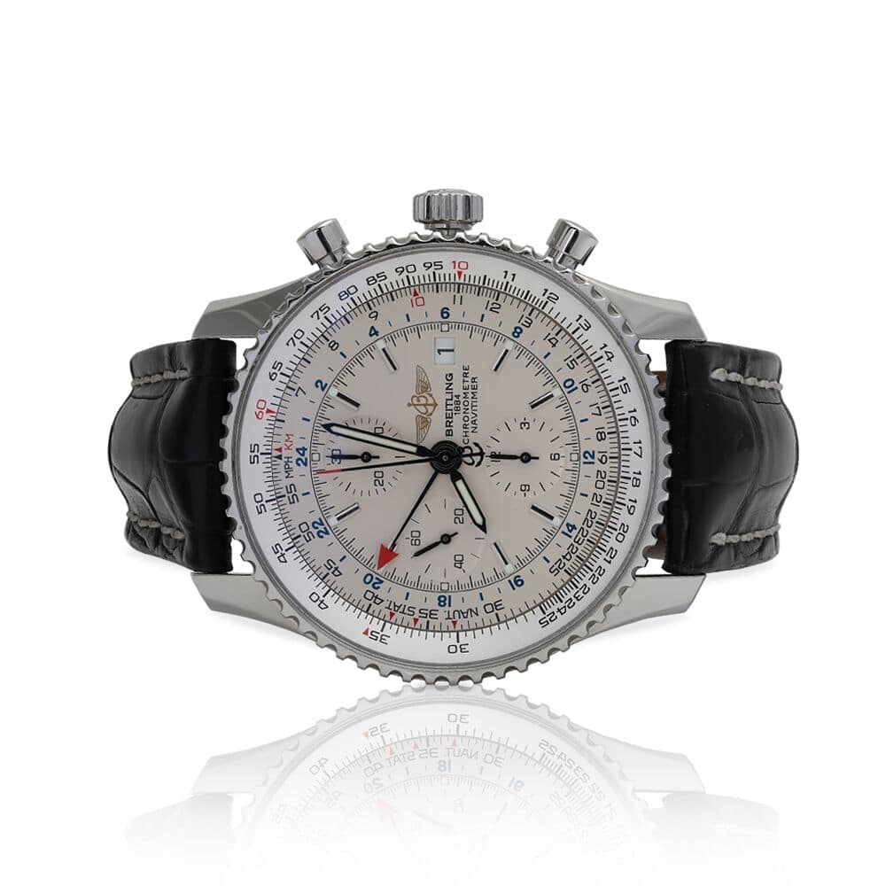 Breitling Navitimer Chronograph Ivory Dial A24322 Stainless Steel Watch Black Leather Strap