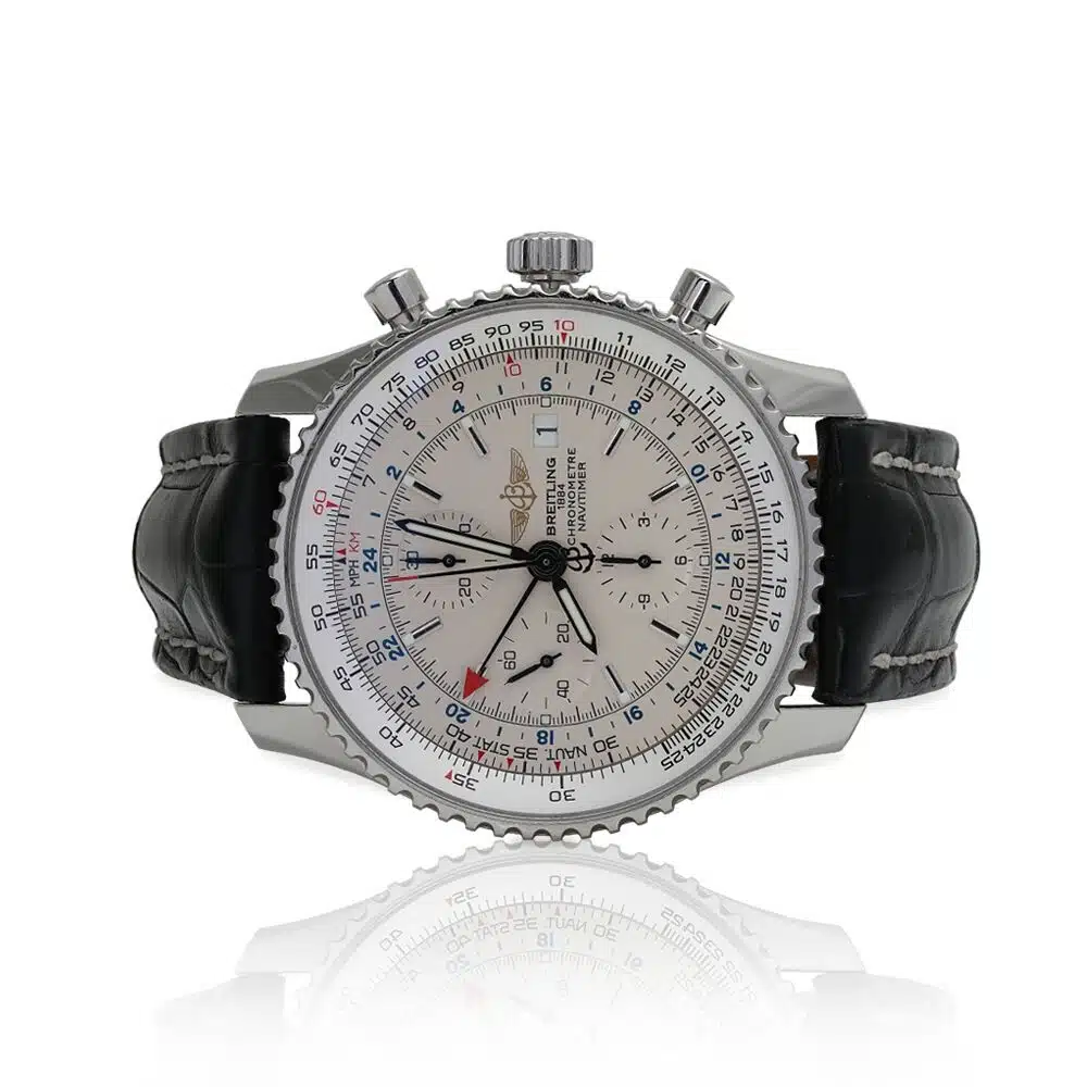 Breitling Navitimer Chronograph Ivory Dial A24322 Stainless Steel Watch Black Leather Strap – image 6