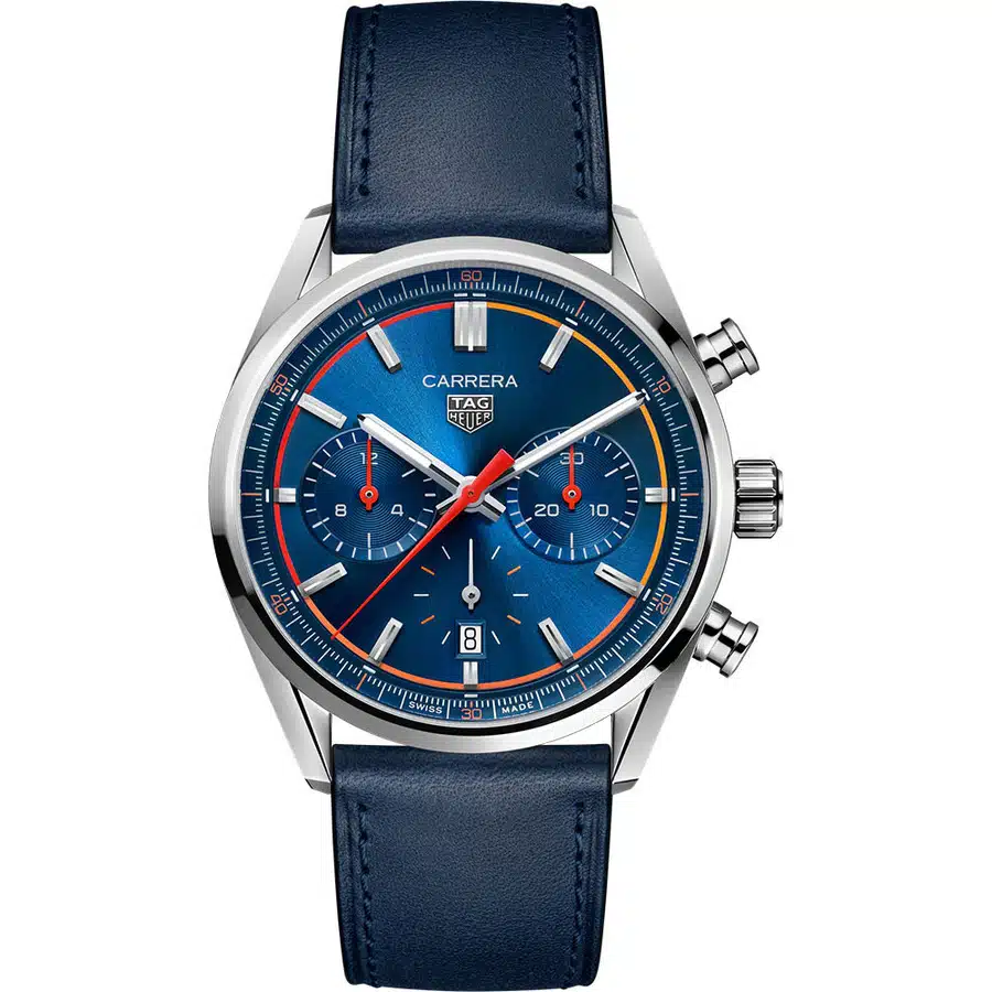 Tag Heuer Carrera CBN201D.FC6543 Chronograph Watch 42 mm Steel Case Blue Dial Leather Strap