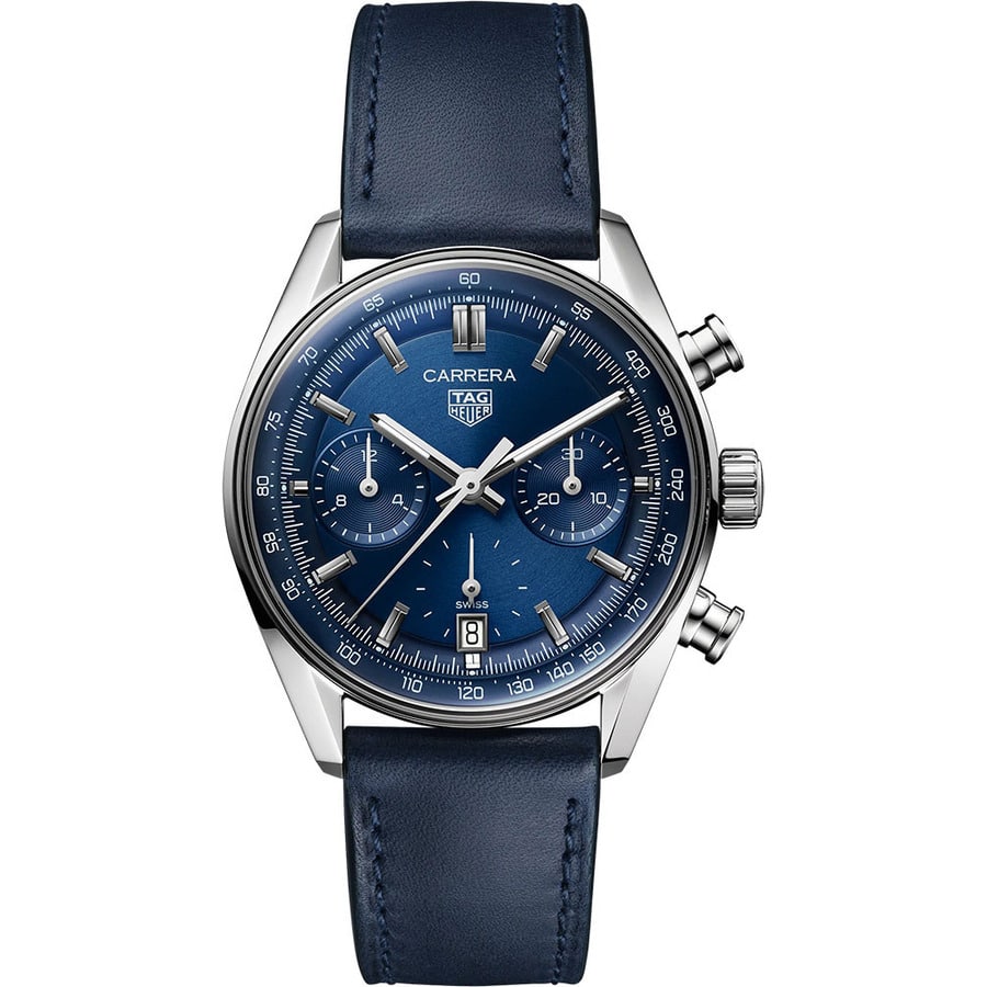 Tag Heuer Carrera Chronograph Automatic 39 mm Steel Case Blue Dial CBS2212.FC6535 Leather Strap