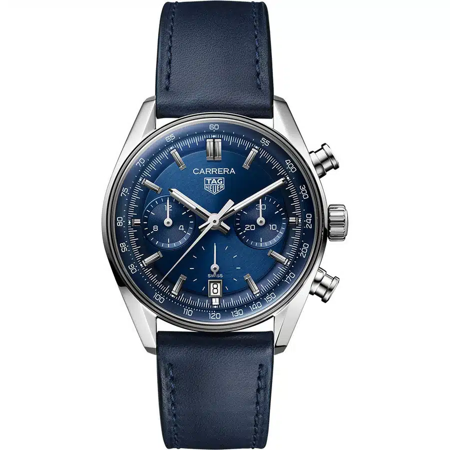 Tag Heuer Carrera Chronograph Automatic 39 mm Steel Case Blue Dial CBS2212.FC6535 Leather Strap