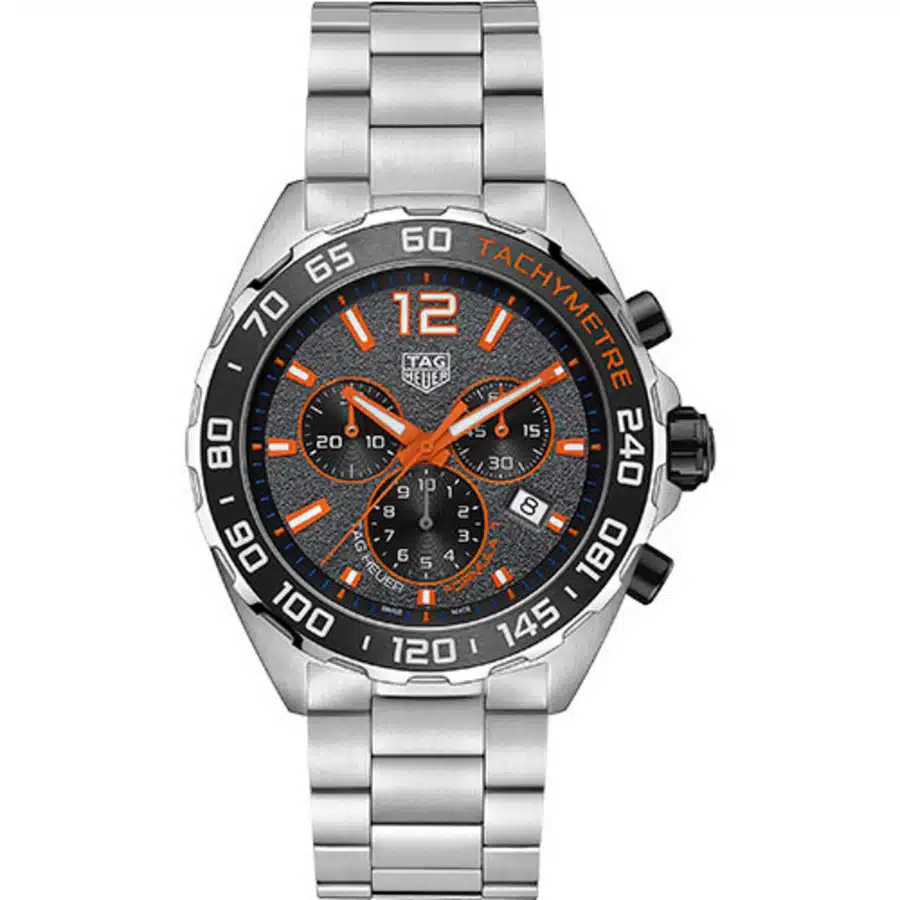 Tag Heuer CAZ101AH.BA0842 Formula 1 Quartz Chronograph 43 mm Steel Case Orange Accented Grey Dial Steel Bracelet