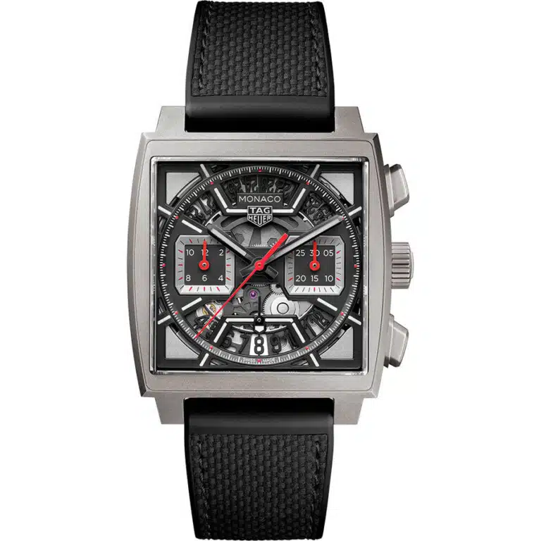 Tag Heuer Chronograph Monaco Automatic 39 mm Watch CBL2183.FT6236 Titanium Case Black Dial Rubber Strap