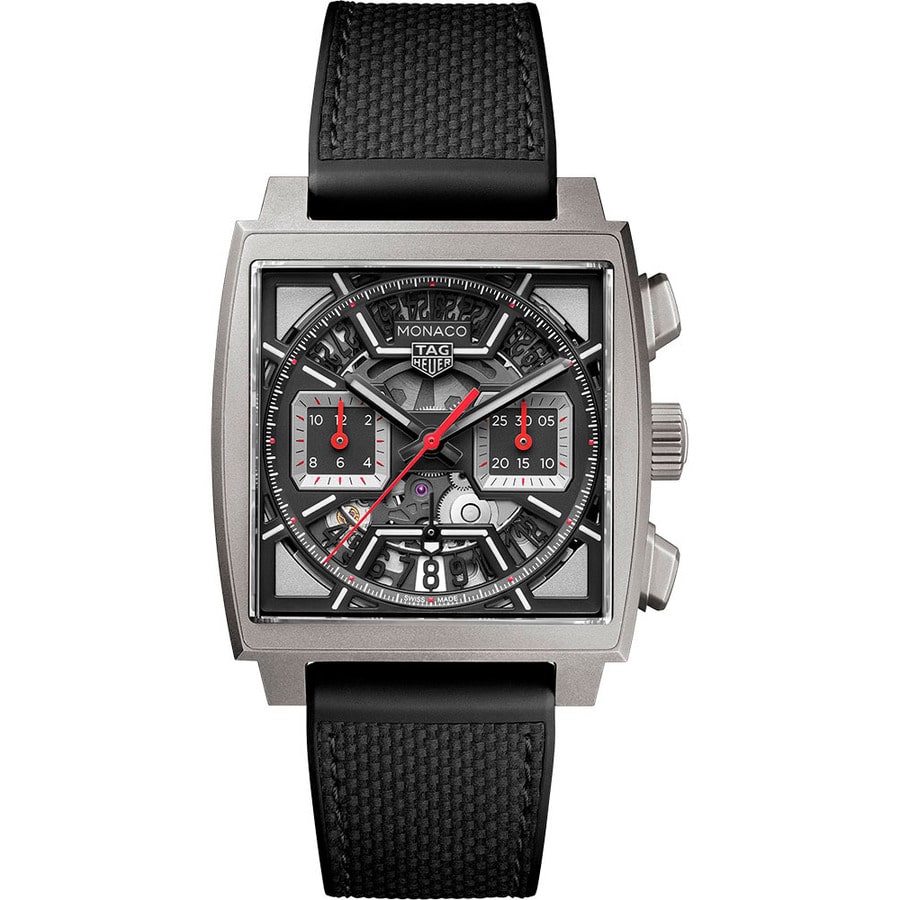 Tag Heuer Chronograph Monaco Automatic 39 mm Watch CBL2183.FT6236 Titanium Case Black Dial Rubber Strap