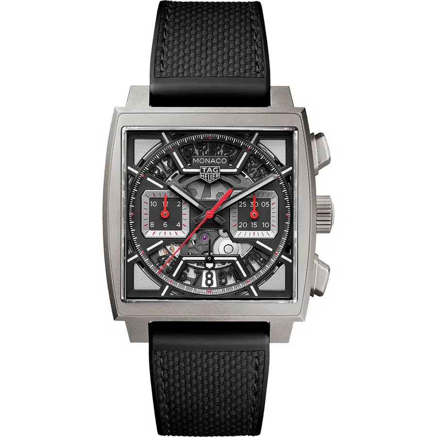 Tag Heuer Chronograph Monaco Automatic 39 mm Watch CBL2183.FT6236 Titanium Case Black Dial Rubber Strap