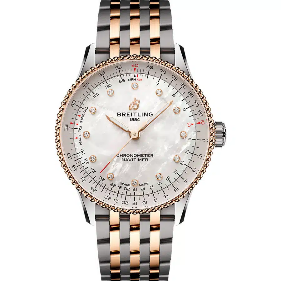 Breitling Navitimer 36mm U17327211A1U1 Stainless Steel & Rose Gold Watch MOP Diamond Dial 2024