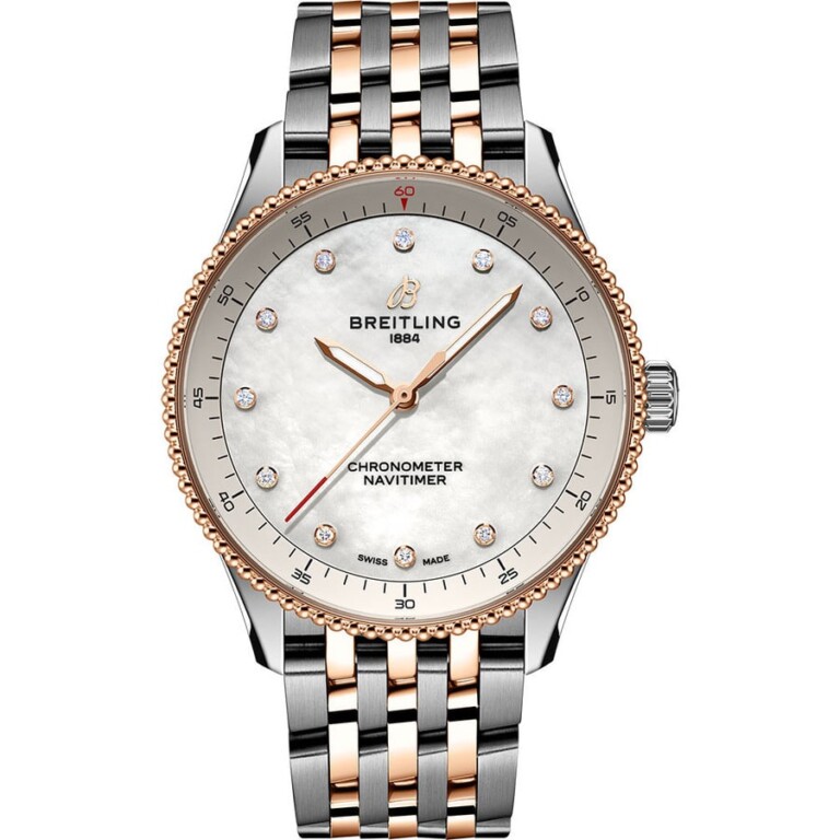 Breitling Navitimer 32mm U77320E61A1U1 Steel & Rose Gold Watch MOP Diamond Dial