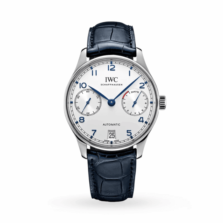 IWC Portugieser Automatic 42 mm Stainless Steel Case IW500705 Silver Dial Blue Alligator Strap 2024