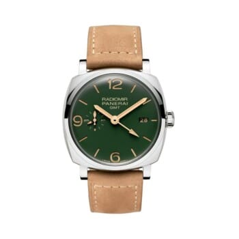 Panerai Radiomir GMT 45mm PAM00998 Stainless Steel With Brown Leather Watch Green Dial