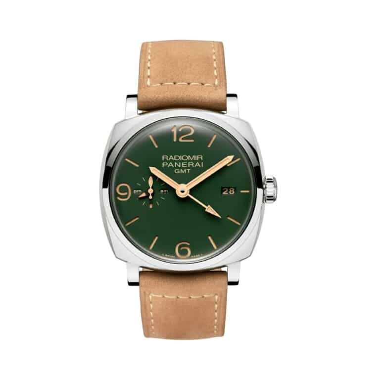 Panerai Radiomir GMT 45mm PAM00998 Stainless Steel With Brown Leather Watch Green Dial