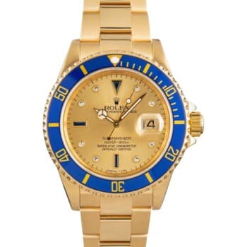 Rolex Submariner Date 40mm 16618SG Oyster Yellow Gold Watch Champagne Diamond Dial 2022