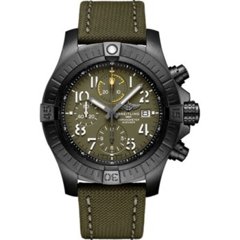 Breitling Avenger Chronograph 45mm Night Mission V13317101L1X2 DLC-Coated Titanium Khaki Green Calfskin Leather Watch Gren