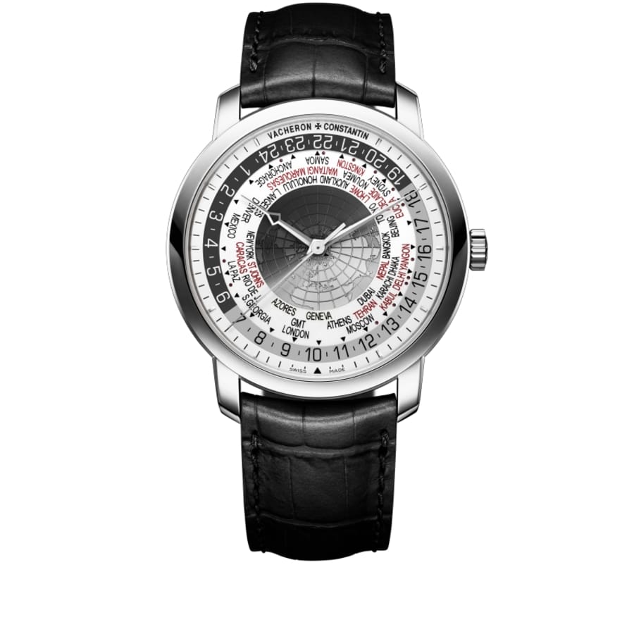Vacheron Constantin Traditionnelle World Time 86060/000G-8982  White Gold Case with Black Leather Strap