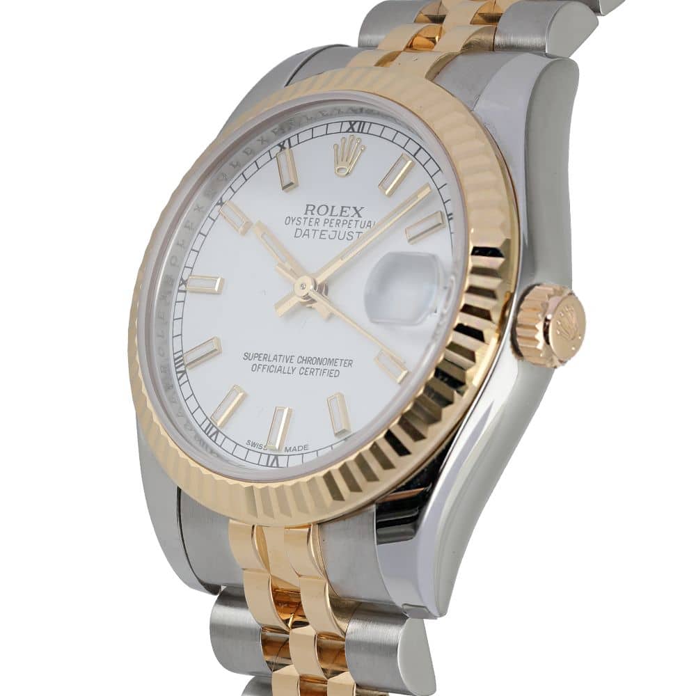 Rolex Datejust 36mm White Stick Dial 116233-0200 Stainless Steel With Yellow Gold Watch