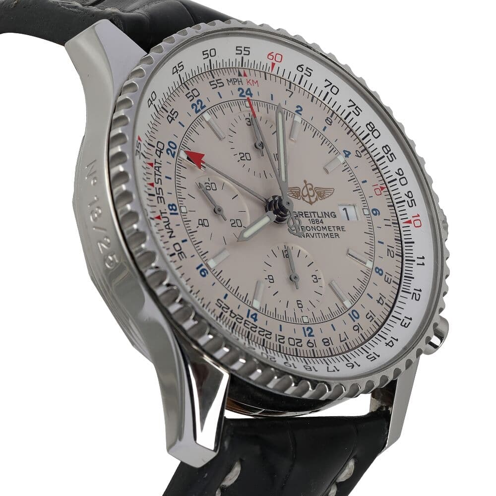 Breitling Navitimer Chronograph Ivory Dial A24322 Stainless Steel Watch Black Leather Strap