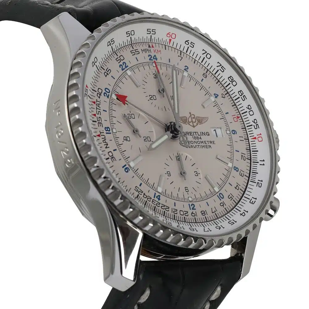 Breitling Navitimer Chronograph Ivory Dial A24322 Stainless Steel Watch Black Leather Strap – image 3