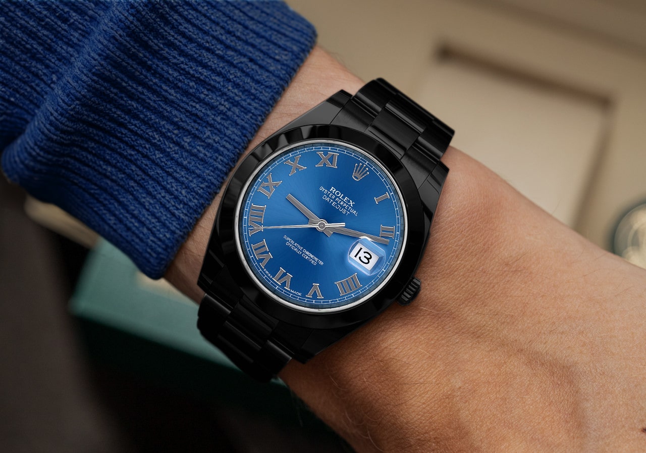 Rolex 41mm Datejust Black PVD/DLC Watch Oyster Band Blue Dial