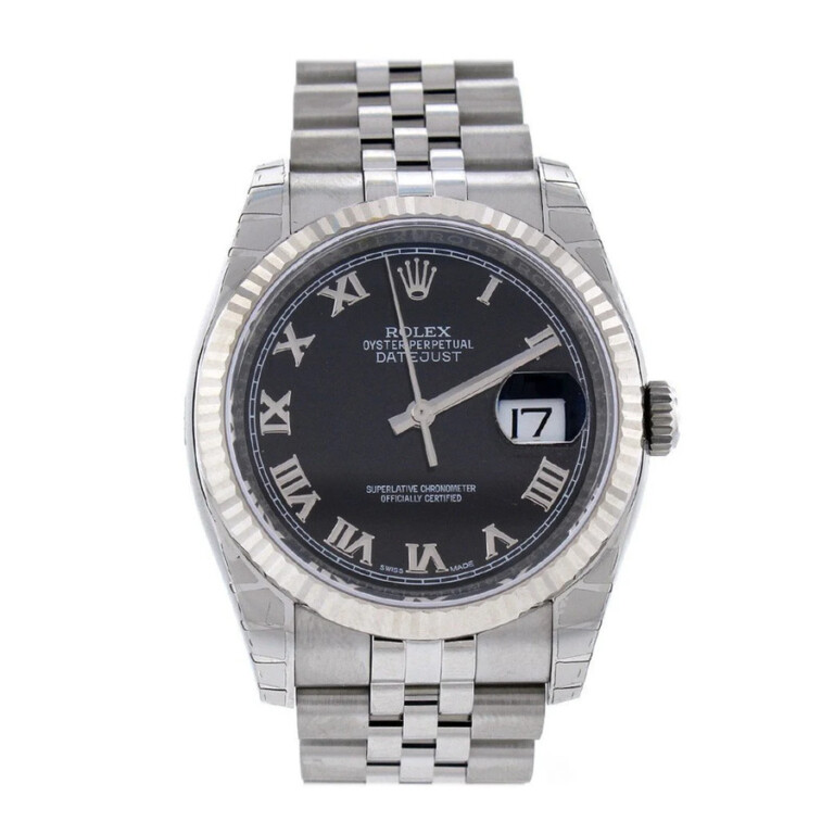 Rolex Datejust 36mm Jubilee 116234 Stainless Steel Watch Black Roman Dial 2007
