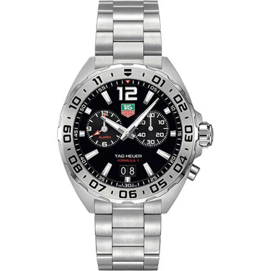 Tag Heuer WAZ111A.BA0875 Formula 1 Alarm Men's Watch 41 mm Steel Case Black Dial Steel Bracelet