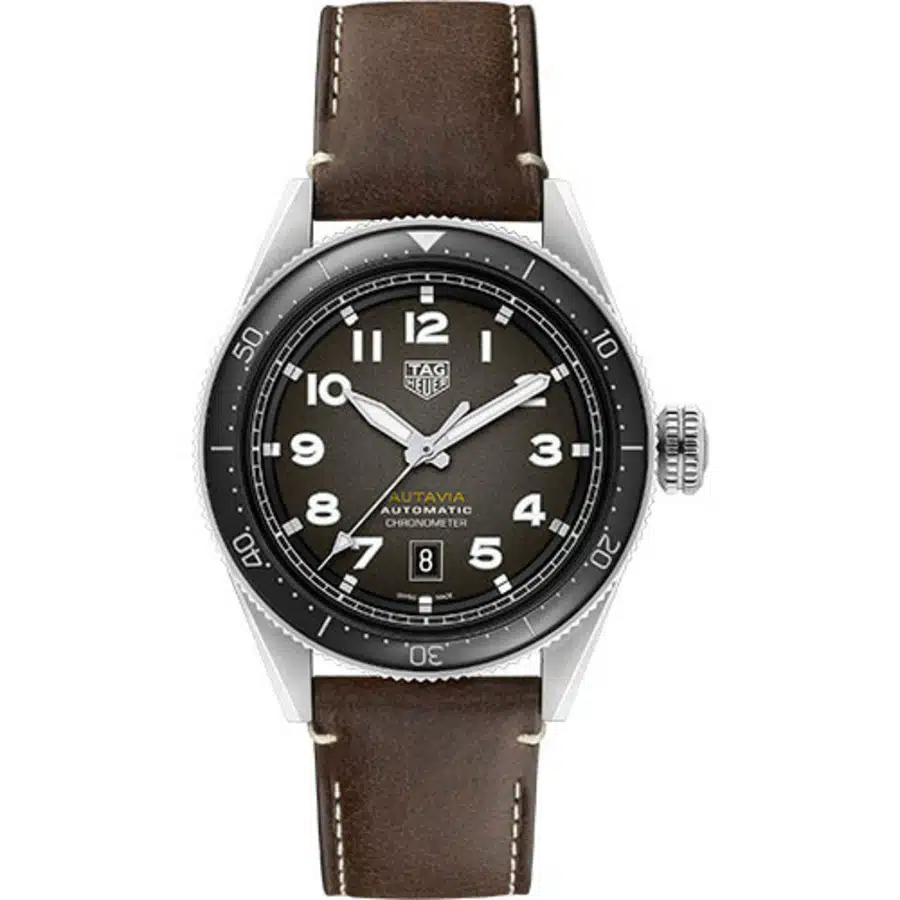 Tag  Autavia Heuer Automatic Men's Watch Steel Case WBE5114.FC8266 Black Dial Leather Strap Watch 2024