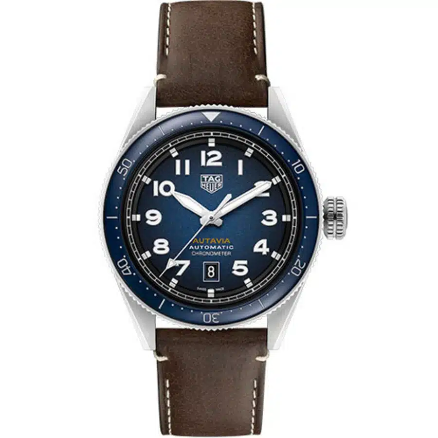 Tag WBE5116.FC8266 Heuer Autavia Automatic Men's Watch 42 mm Steel Case Blue Dial Brown Leather Strap Watch 2024