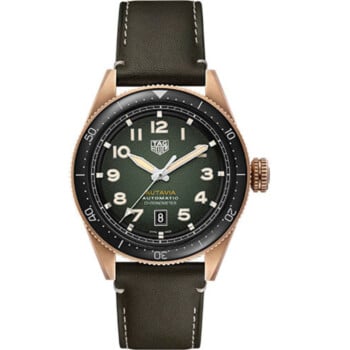 Tag Heuer Autavia Automatic WBE5190.FC8268 Bronze Case Green Dial Black Leather Strap Watch 2024