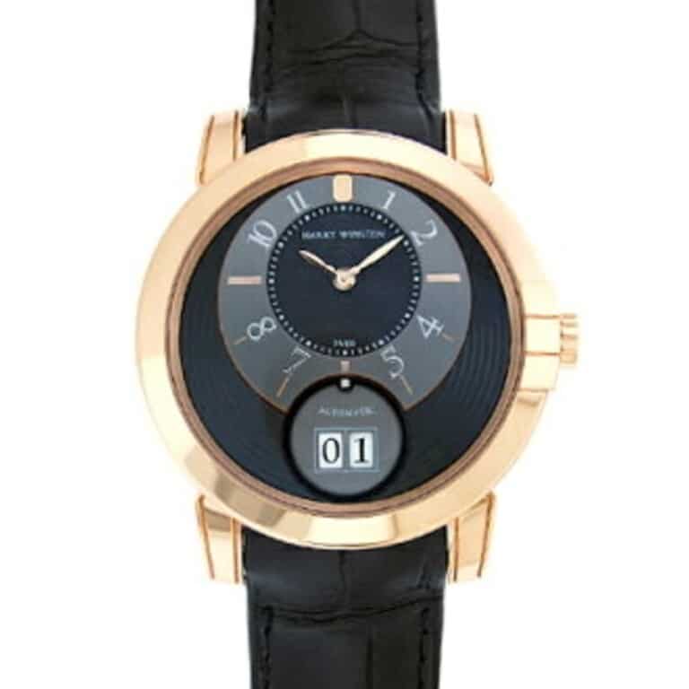 Harry Winston Midnight Black MABD42RL Rose Gold with Black Crocodile Leather Strap
