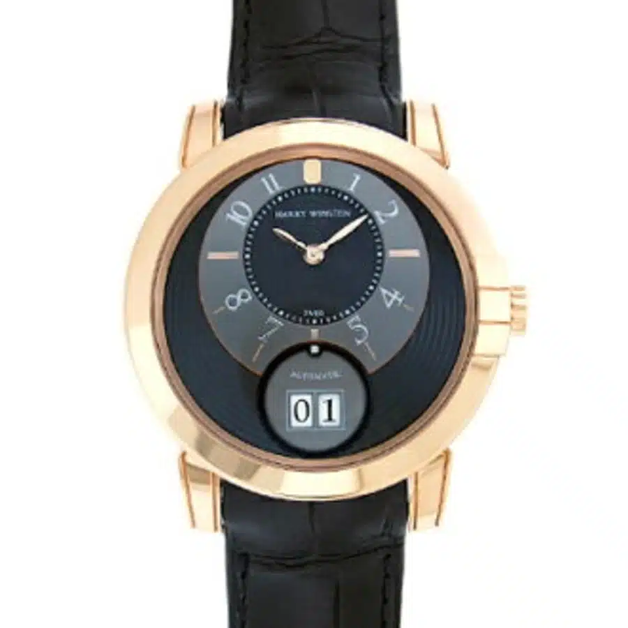 Harry Winston Midnight Black MABD42RL Rose Gold with Black Crocodile Leather Strap