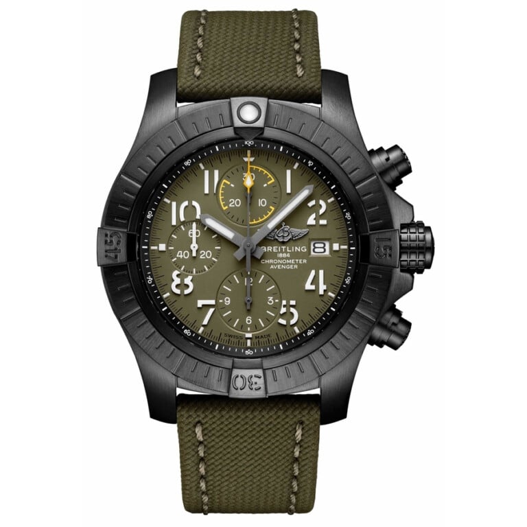 Breitling Avenger Chronogragh Night Mission V13317101L1X1 Black Titanium with Khaki Green Leather Watch 2024