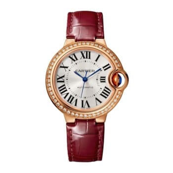 Cartier Ballon Bleu WJBB0033 Rose Gold With Burgundy (Alligator) Leather Watch