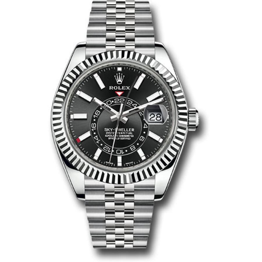 Rolex Sky-Dweller 42mm Jubilee 326934 Stainless Steel & White Gold Watch Black Index Dial