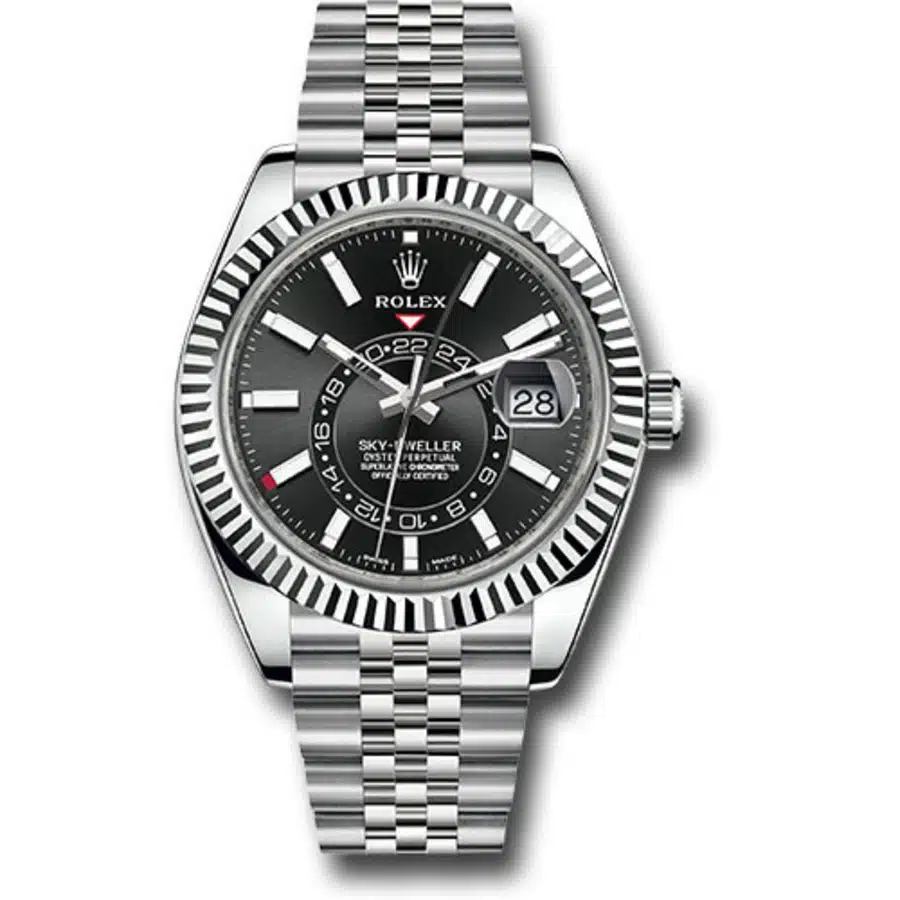 Rolex Sky-Dweller 42mm Jubilee 326934-0006 Stainless Steel & White Gold Watch Black Index Dial