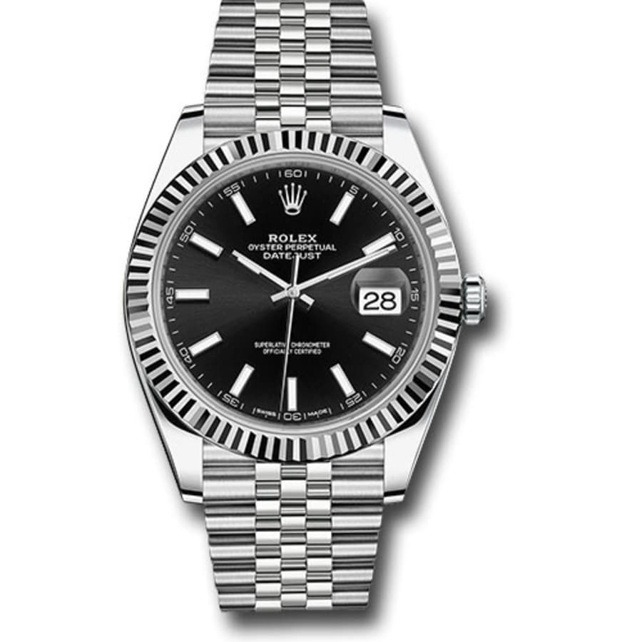 Rolex Datejust 41mm Jubilee 126334 Stainless Steel & White Gold Watch Black Index Dial