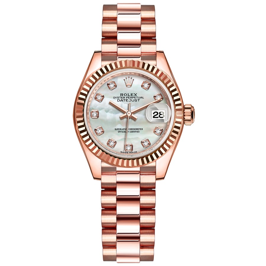 Rolex Lady-Datejust 279175 28mm President Rose Gold Watch Mother-of-Pearl Diamond Dial