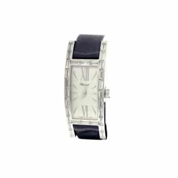 Chopard H Watch Silver Dial 137217-1001 White Gold with Baguette Bezel Black Satin Band 2024