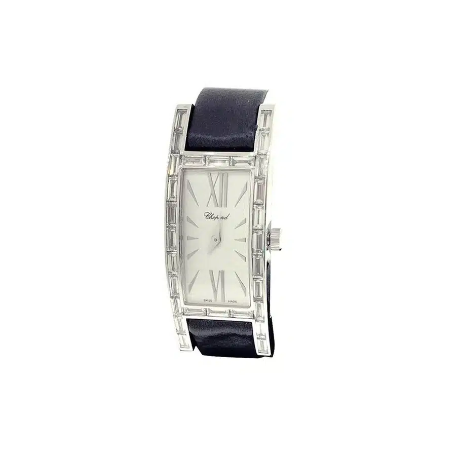 Chopard H Watch Silver Dial 137217-1001 White Gold with Baguette Bezel Black Satin Band 2024