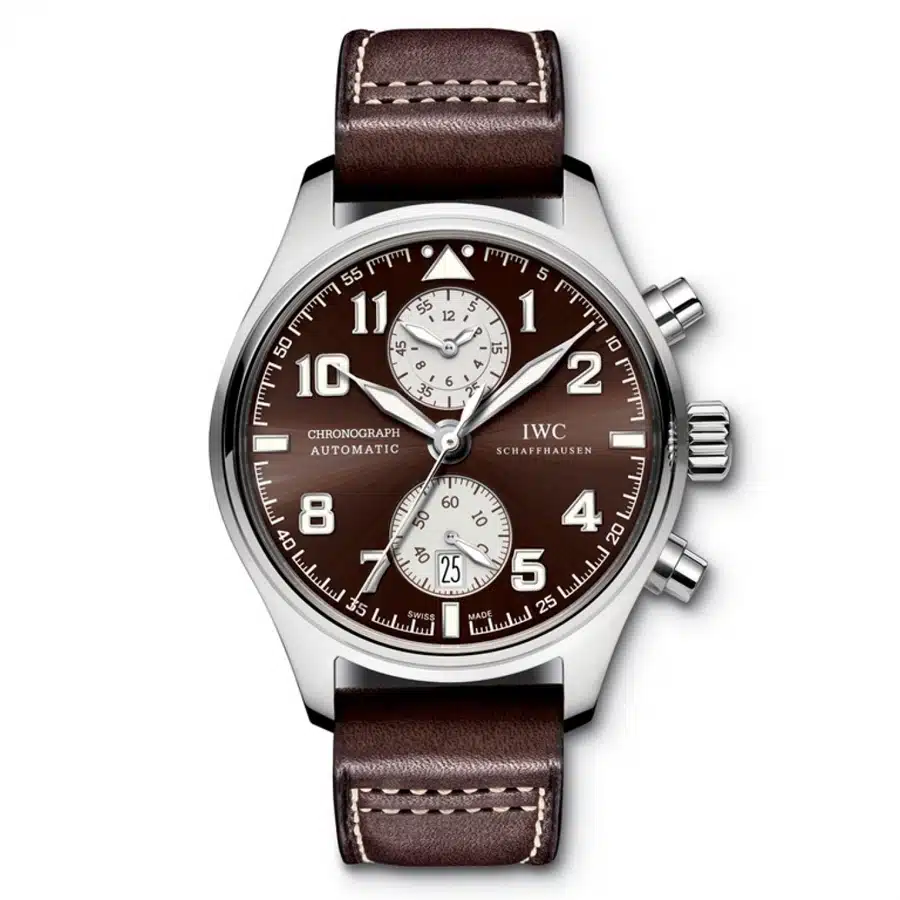 IWC Pilot Spitfire Chronograph IW387806 Stainless Steel with Brown Leather Watch 2014