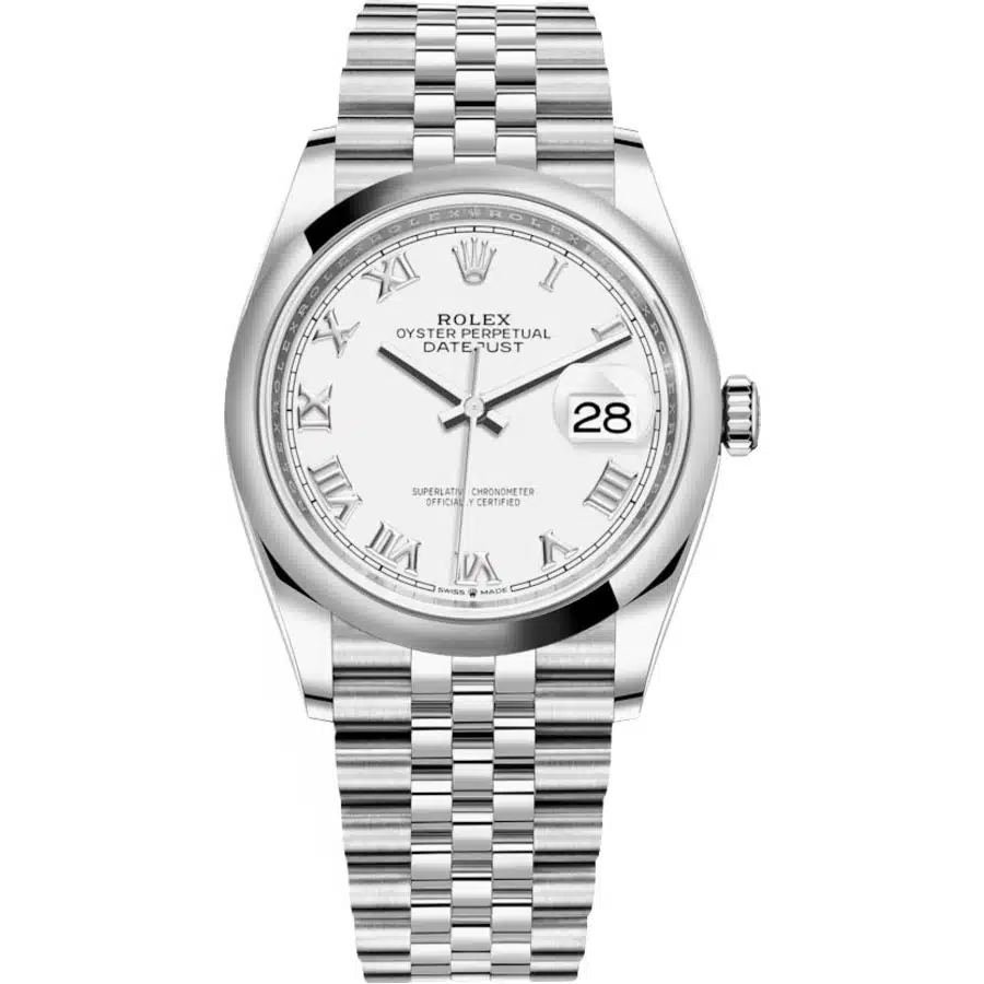 Rolex Datejust 36mm 126200 Jubilee Stainless Steel Watch White Roman Dial