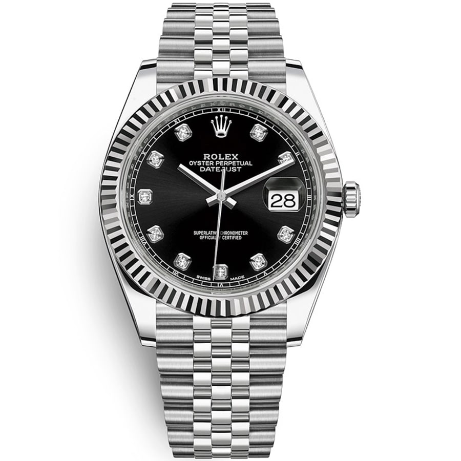 Rolex Datejust 41mm Jubilee 126334 Stainless Steel & White Gold Watch Black Diamond Dial MAY 2023