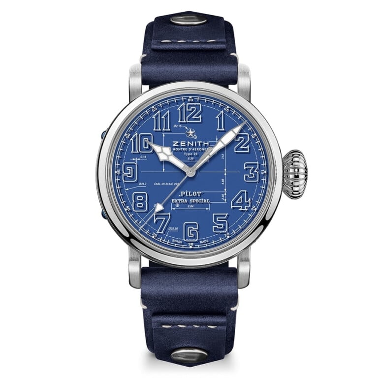 Zenith Pilot Type 20 Blueprint 03.2435.679/51.I012 Limited Edition Stainless Steel with Blue Leather Watch Blue Dial