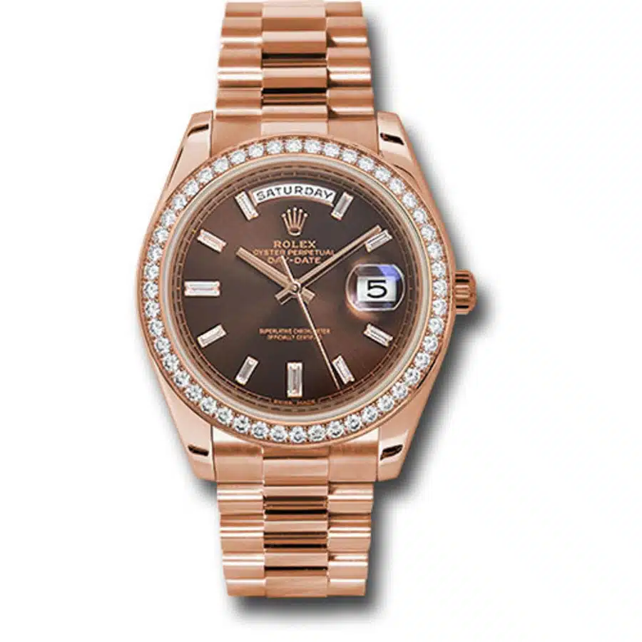 Rolex Day-Date 40MM President 228345RBR Rose Gold with Diamond Bezel Chocolate Diamond Dial 2024