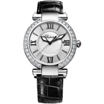 Chopard Imperiale 388531-3002 Diamond Bezel Stainless Steel with Black Leather Watch Silver Dial
