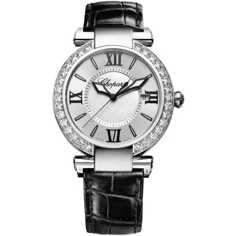 Chopard Imperiale 388531-3002 Diamond Bezel Stainless Steel with Black Leather Watch Silver Dial