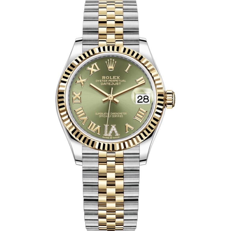 Rolex Datejust 278273 Stainless Steel and Yellow Gold with Green Roman Pave 6 Dial Watch