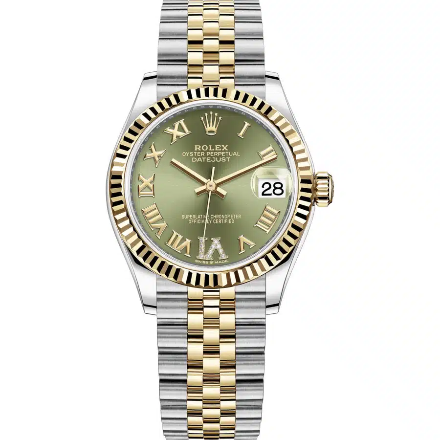 Rolex Datejust 278273-0016 Stainless Steel and Yellow Gold with Green Roman Pave 6 Dial Watch