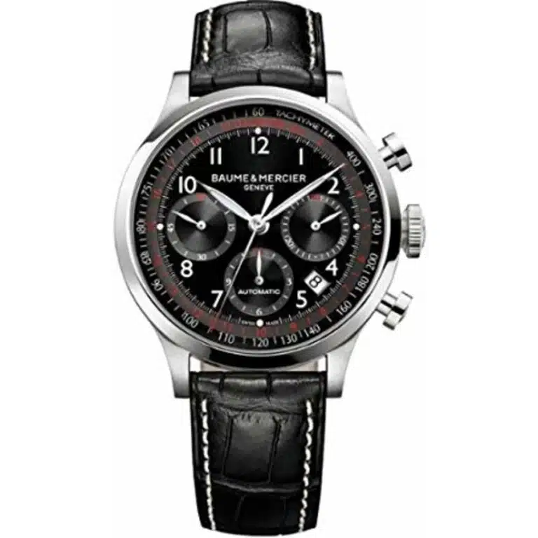 Baume & Mercier Capeland Black Dial 10084 Stainless Steel With Black Crocodile Leather Watch Black Arabic Dial 2024