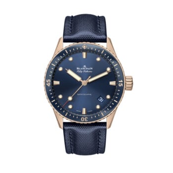Blancpain Fifty Fathoms Bathyscaphe 5000-36S40-O52A Rose Gold with Blue Fabric Watch Blue Dial