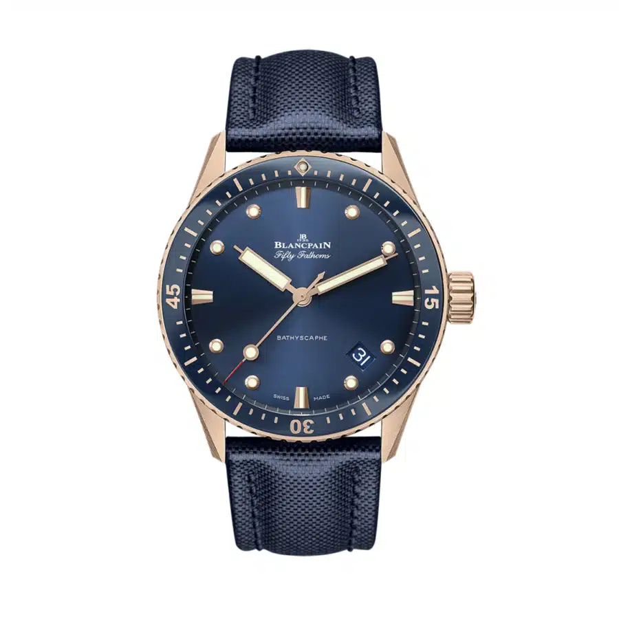 Blancpain Fifty Fathoms Bathyscaphe 5000-36S40-O52A Rose Gold with Blue Fabric Watch Blue Dial