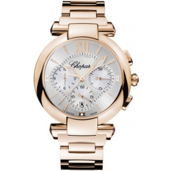 Chopard Imperiale Chronograph 384211-5002 Rose Gold Watch Silver Dial